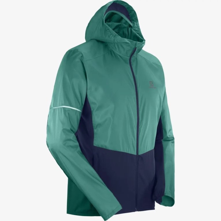 Green / Navy Salomon Agile Men's Windbreaker | IE OH9608